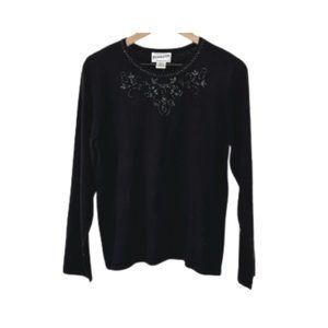 Pendleton Vintage Black Merino Wool Sweater with Beading, Size Large, NWT